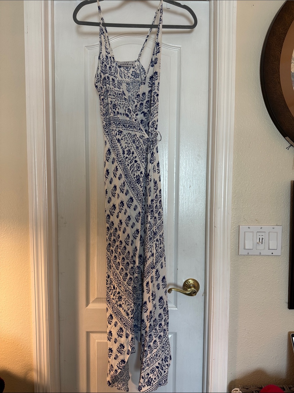 Women's High-Low Wrap Dress - Navy Floral on Cream